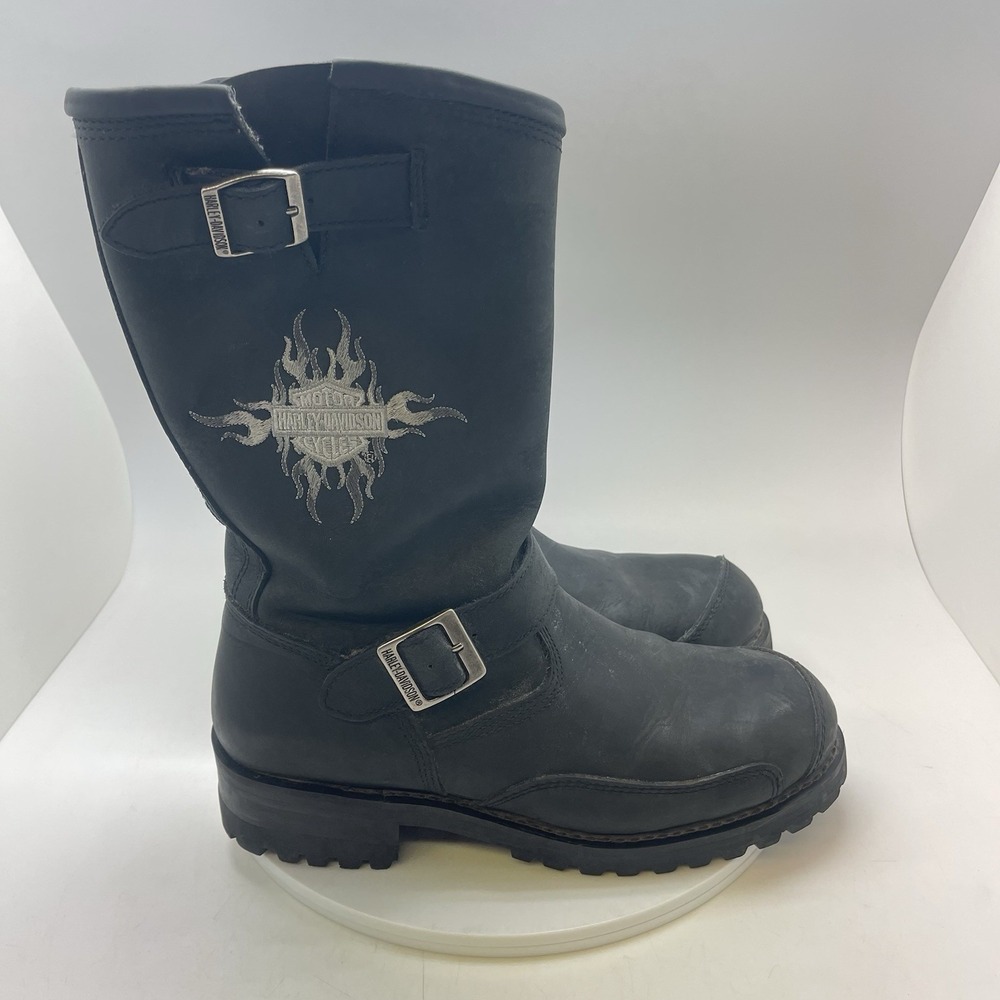 Harley-Davidson Boots Mens 9.5 Flames Harness Leather Black 91066 Engineer Shoes